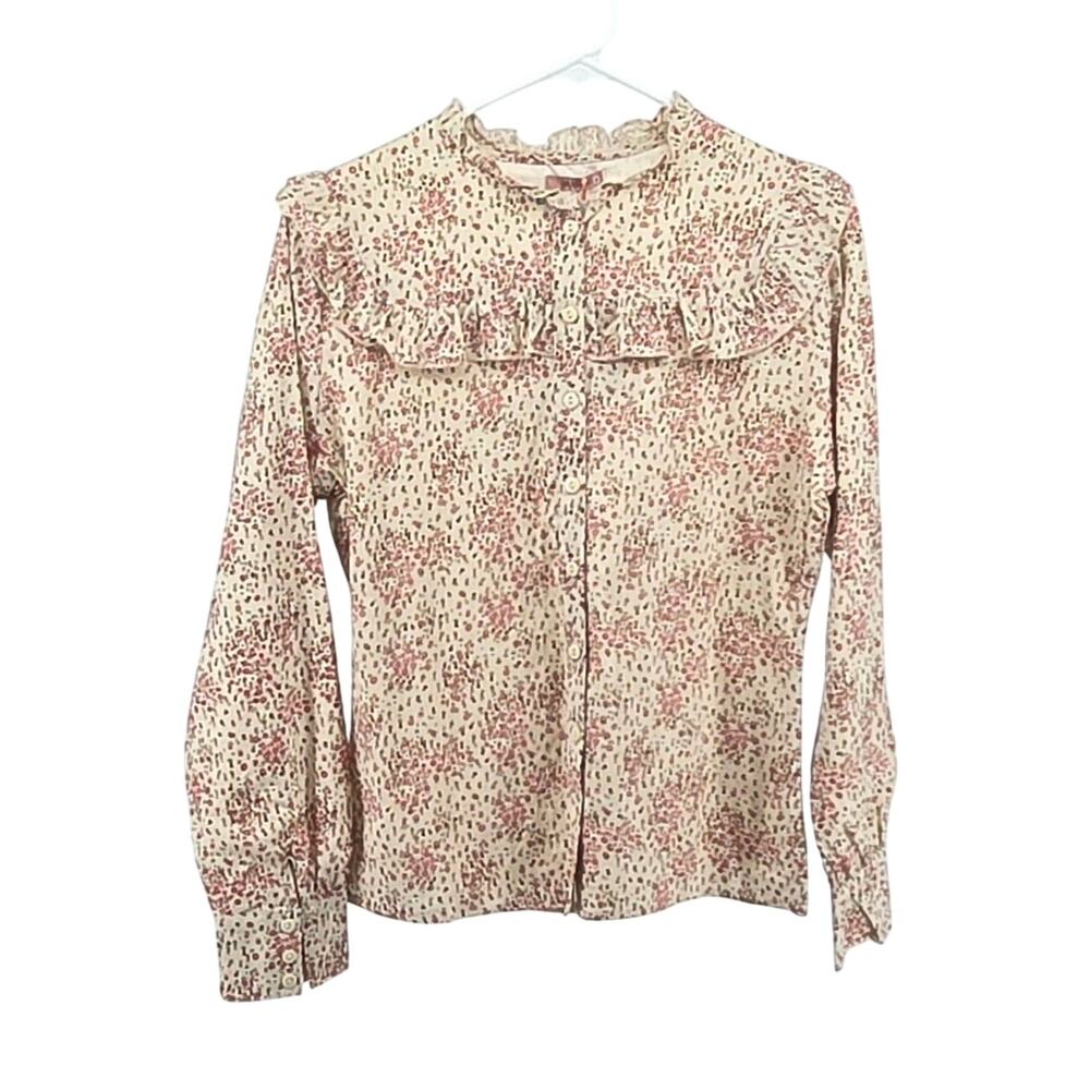 Udel NY Womens Shirt Cream and Pink Floral‎ with Ruffles NWT Size Small